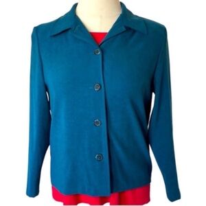 Vintage 90s Briggs NY Blazer Jacket Blue Cerulean Stretch Button Down Microsuede